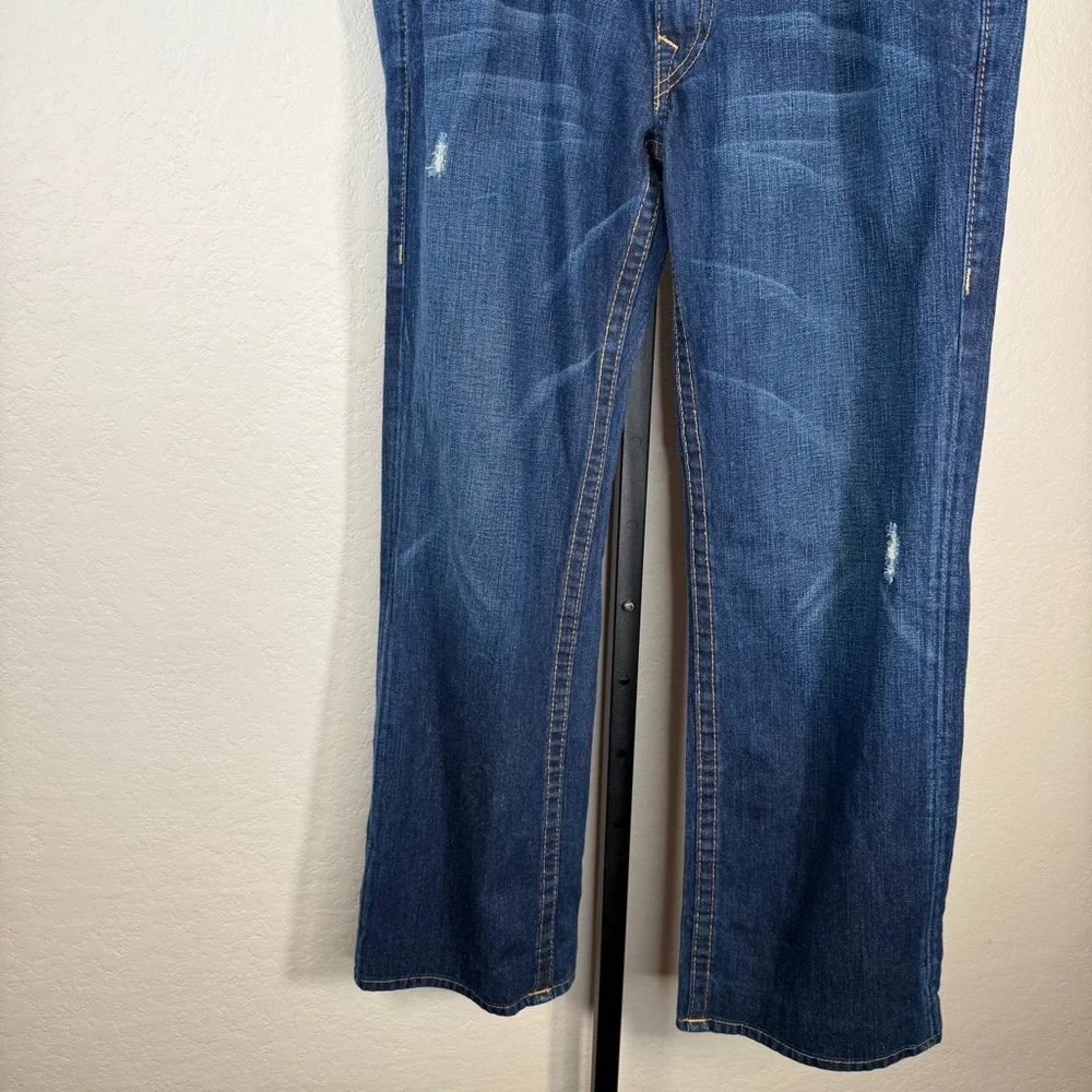 AUTHENTIC True Religion Red Painted Pockets Distressed Denim Jeans Size 36